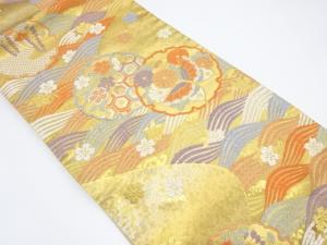 雪輪に蝶・花・波模様織り出し袋帯